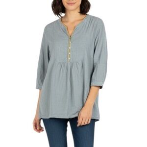 Seasalt Cornwall Coastal Cotton Striped 3/4 Sleeve Popover Blouse Size 12 Blue